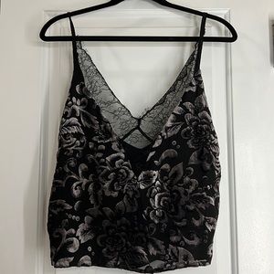 Purple lace and velvet cami top